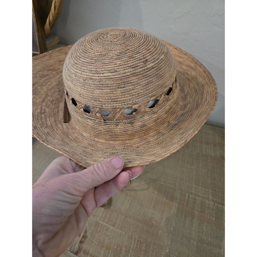 Tula Hat Laurel Lattice Woven Straw Sun Gardening Suede Chin Strap Wide Brim - Picture 5 of 8